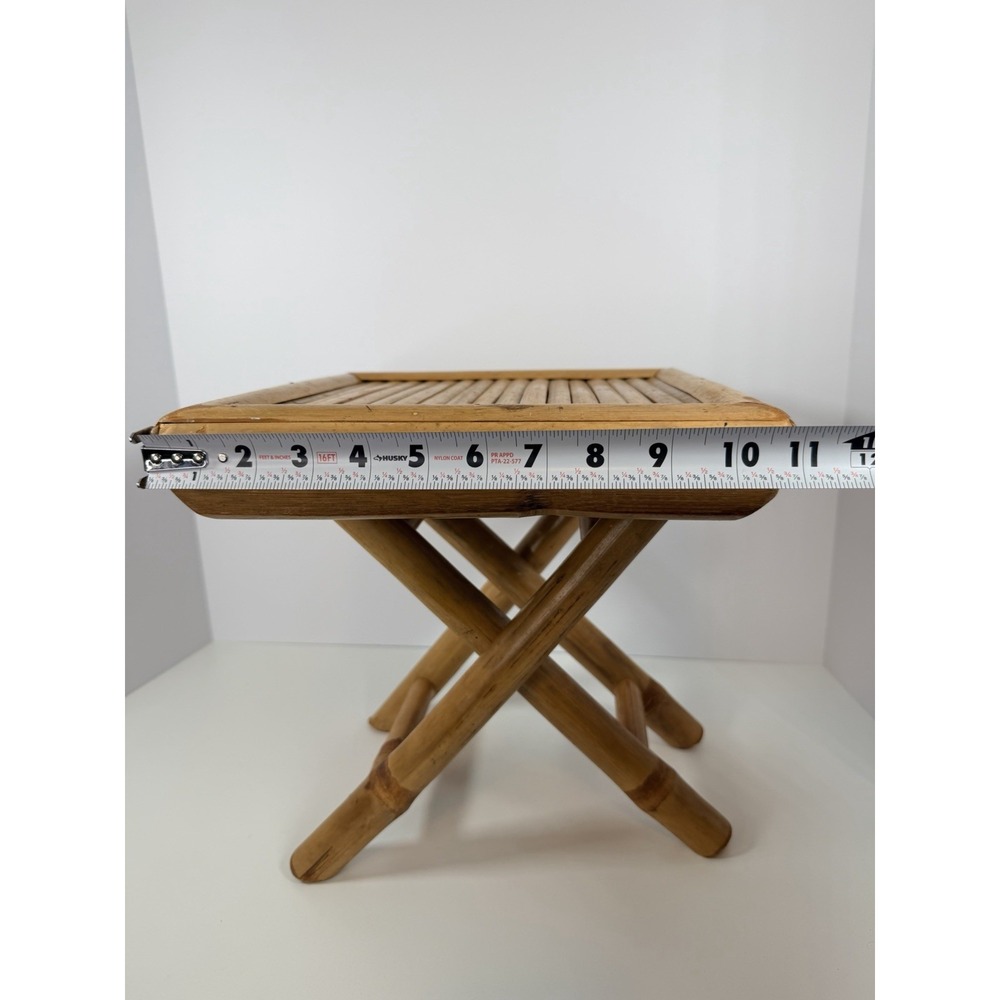 Bamboo Rattan Folding Plant Stand Table Riser 11.5" Cottage Core Decor - Picture 8 of 10